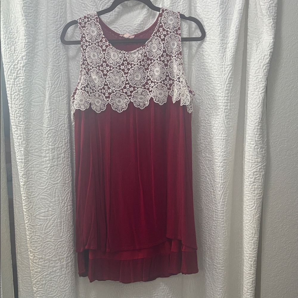 Entro Burgundy and White Lace Mini Dress